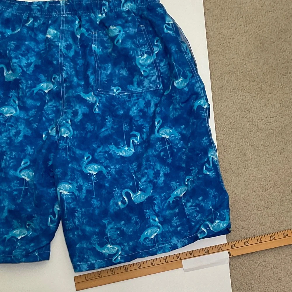 Red Melon Mens XL Mesh Lined Swim Trunks Blue Flamingo Pattern With Pockets
